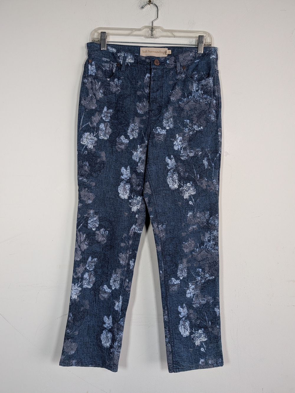 Soft Surroundings On The Scroll Blue Floral Print Jeans, Size 8P